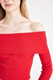 DeFacto Coool Slim Fit Dar Kesim Açık Omuz Basic Düz Triko Kazak B6537AX24WNRD106