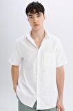 DeFacto Regular Fit Yazlık Dokulu Kısa Kollu Beyaz Gömlek C9435AX24SMWT34