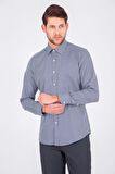 Desenli Lacivert Slim Fit Gömlek | S