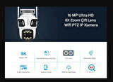  8K 16MP 8X Zoom Dış Mekan Kablosuz 360 IP Kamera PTZ 3 Kameralı Dört Lensli Wi-Fi Kamera CMR60