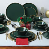 Keramika Green Gold Fileli Nordic Yemek Takımı 24 Parça 6 Kişilik