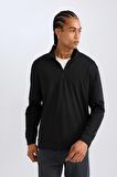 DeFactoFit Standart Fit Dik Yaka Fermuarlı Skuba Dalgıç Kumaş Sporcu Sweatshirt C9172AX24AUBK81