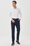 Erkek Lacivert Regular Fit Normal Kesim Yan Cepli Esnek Pantolon