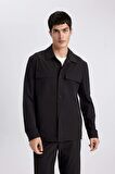 DeFacto Regular Fit Polo Yaka Çıtçıt Kapamalı Cepli Teknik Gömlek Ceket B7396AX24SPBK27