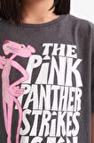Kız Çocuk Pink Panther Oversize Geniş Kalıp Bisiklet Yaka Kısa Kollu Tişört