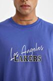 DeFactoFit NBA Los Angeles Lakers Oversize Geniş Kalıp Bisiklet Yaka Sırt Baskılı Pamuklu Kısa Kollu Tişört C9256AX24AUPR76