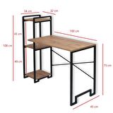 DEKORATİF 3 RAFLI METAL ÇOK AMAÇLI ÇALIŞMA MASASI AHŞAP RAFLI KİTAPLIK BİLGİSAYAR VE LAPTOP MASASI