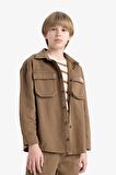 Erkek Çocuk Oversize Geniş Kalıp Polo Yaka Gabardin Uzun Kollu Gömlek