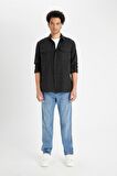 DeFacto Regular Fit Polo Yaka Basic Düz Pamuklu Uzun Kollu Gömlek B2654AX24AUAR221
