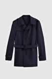 Ds Damat Regular Fit Lacivert Apoletli Beli Kemerli Pardösü/Trenckot 1HF08ORT00013