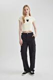 DeFacto Coool Straight Fit Gabardin Pantolon Kargo Cepli B7611AX24SPBK27