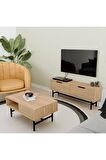 Mezza SET 4014-4214 BLANCO SİYAH METAL AYAKLI TV ÜNİTESİ - ORTA SEHPA TAKIMI SEPET YUNUS