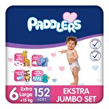 Paddlers Bebek Bezi 6 Numara X-Large 152 Adet (15+Kg) Ekstra Jumbo Set