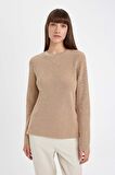 DeFacto Regular Fit Bisiklet Yaka Simli Kumaş Triko Kazak D0405AX24WNBG647