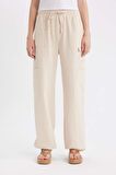 DeFacto Coool Wide Leg Kargo Yüksek Bel Keten Karışımlı Pantolon C0964AX24SMBG155