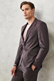 Erkek Bordo Ekstra Slim Fit Dar Kesim Mono Yaka Desenli Klasik Takım Elbise