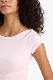Slim Fit Dar Kesim Kayık Yaka Fitilli Kaşkorse Kısa Kollu Tişört