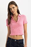 DeFacto Slim Fit Dar Kesim Fitilli Kaşkorse Kısa Kollu Polo Tişört C4076AX24SPPN164