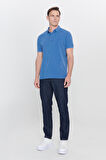 Erkek İndigo Slim Fit Dar Kesim Polo Yaka %100 Pamuk Kısa Kollu Desenli Tişört