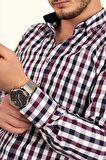 Bordo Lacivert Kareli Slimfit Erkek Gömlek