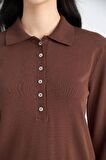 Regular Fit Polo Yaka Basic Düz Triko Kazak