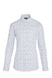 Beyaz Slim Fit Çiçek Desenli Gömlek | S