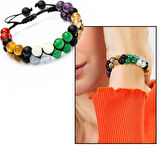 Çift Sıra Makrome Örgülü Küre Kesim Çakra Doğaltaş Kombinli Kadın Başarı Bilekliği