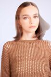 DeFacto Regular Fit Bisiklet Yaka Kroşe Ajurlu Delikli Crop Triko Kazak T4513AZ24AUBG111