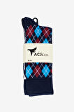 Erkek Lacivert-Gri %100 Pamuk Desenli 3'lü Soket Çorap