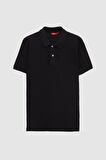 D'S Damat Regular Fit Siyah Pike Dokulu %100 Pamuk Kıvrılmaz Polo Yaka Nakışlı T-Shirt 4HC14ORT51000