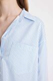 DeFacto Oversize Geniş Kalıp Cepli Çizgili Poplin Uzun Kollu Gömlek B1132AX24AUBE303