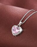 PANDORA KOLYE PEMBE TAŞLI KALP MODEL 925 AYAR GÜMÜŞ KOLYE