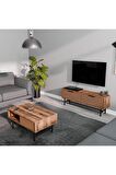 Mezza SET 4012-4212 BLANCO SİYAH METAL AYAKLI TV ÜNİTESİ - ORTA SEHPA TAKIMI HAT KAPLAN