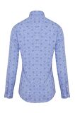 Mavi Desenli Slim Fit Keten Gömlek | S