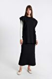 DeFacto Regular Fit Basic Düz Maxi Siyah Triko Etek A1314AX24AUBK81