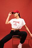 DeFactoFit Crop Bisiklet Yaka Baskılı Sporcu Kısa Kollu Tişört B8967AX24SMWT80