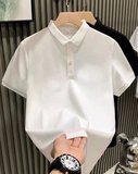 Erkek Polo Yaka Pike Kumaş Yazlık Tişört Düğmeli Düz Kısa Kol T-shirt - Beyaz