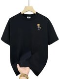 Erkek Tişört Penye Compack Gözlüklü Ayı Bisiklet Yaka Erkek T-shirt - Siyah