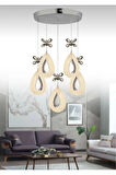 Damla Model 5'li Krom 3 Renk Modu Ledli Kristal Taşlı Modern Salon Mutfak Oturma Odası Led Avize