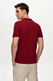D'S Damat Regular Fit Bordo Pike Dokulu %100 Pamuk Kıvrılmaz Polo Yaka Nakışlı T-Shirt 4HC14ORT51000