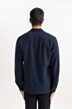 DeFacto Modern Fit Polo Yaka Basic Düz Krinkıl Uzun Kollu Gömlek B7384AX24SPNV64