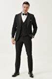 Erkek Siyah Slim Fit Dar Kesim Yelekli Desenli Smokin Damatlık