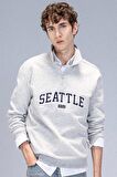 Relax Fit Fermuarlı Dik Yaka Baskılı Kalın Sweatshirt Kumaşı Sweatshirt