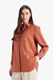 DeFacto 	Relax Fit Basic Düz Modal Uzun Kollu Gömlek Tunik D1299AX25SPOG185