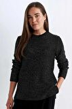DeFacto Regular Fit Bisiklet Yaka Simli Kumaş Triko Kazak D0405AX24WNBK81