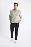 DeFacto Açık Haki Regular Fit Polo Yaka Jakarlı Triko Sweatshirt A9785AX24AUKH488