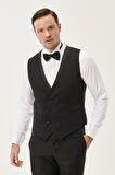 Erkek Siyah Slim Fit Dar Kesim Yelekli Desenli Smokin Damatlık