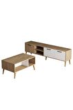 Mezza Set 1585-2074 Exxen 180 Cm Tv Ünitesi Exxen Orta Sehpa (AHŞAP AYAKLI) - Sepet-beyaz Rengi