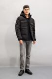 DeFacto Slim Fit Şişme Mont Dar Kesim Kapüşonlu Cepli Fermuarlı C7437AX24WNBK27