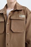 Erkek Çocuk Oversize Geniş Kalıp Polo Yaka Gabardin Uzun Kollu Gömlek